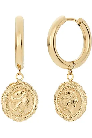 Noelani Damen Creolen vergoldet aus Edelstahl (3,7 cm) mit Münze, Gold, Münze, Kommt in Schmuck Geschenk Box, 2030642