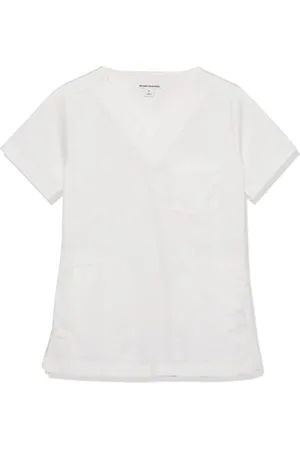 Amazon Damen Klassisch geschnittenes Scrub-Top mit V-Ausschnitt und kurzen Ärmeln (erhältlich in Übergrößen), , XS