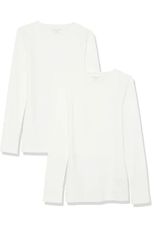 Amazon Damen Schmal geschnittenes Oberteil mit Langen Ärmeln und Rundhalsausschnitt aus Rippstrick (in Übergröße erhältlich), 2er-Pack, , 5XL Große Größen