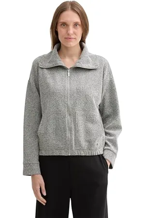 TOM TAILOR Damen Sweatshirtjacke mit Kragen, , S