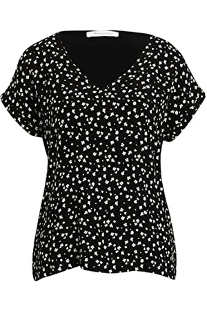 Tamaris Damen AOP Drop Shoulder T-Shirt mit V-Ausschnitt ALICANTE Schwarz L