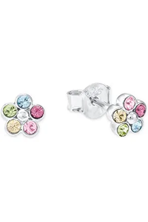 Amor Ohrstecker 925 Sterling Silber Mädchen Kinder Ohrschmuck, mit Kristall, 0,5 cm, Multicolor, Blume, Kommt in Schmuck Geschenk Box, 2021266