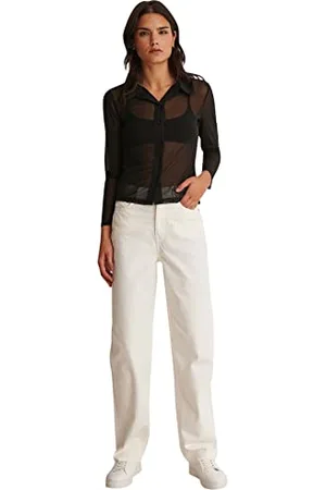 NA-KD Damen Wide Leg Raw Hem Denim Jeans, , 34