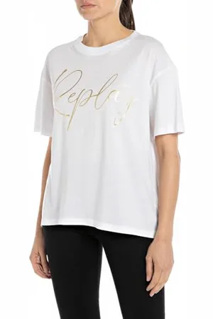 Replay Damen T-Shirt Kurzarm aus Baumwolle, (Weiß), M