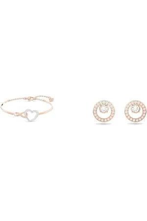 Swarovski Infinity Armreif, Unendlichzeichen und Herz, Weiss, Metallmix & Creativity Ohrstecker, Rund, Weiss, Roségold-Legierungsschicht