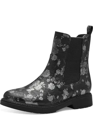 Jana Damen Chelsea Boots mit Blockabsatz Vegan, Mehrfarbig (Schwarz/Floral), 39 EU