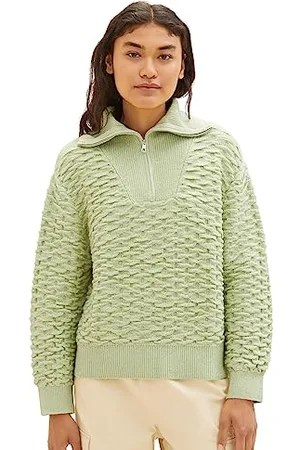 TOM TAILOR Damen 1038155 Basic Troyer Pullover, 32256-dusty pear Green, M