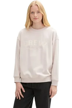 TOM TAILOR Damen 1044768 College Sweatshirt mit Print, 16339-Clouds Grey, 42