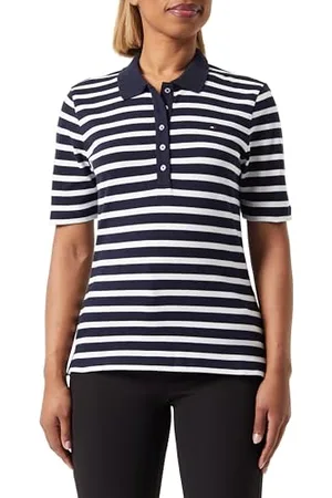 Tommy Hilfiger Damen 1985 REG Pique Stripe Polo SS WW0WW39531 Kurzarm Poloshirts, , 3XL