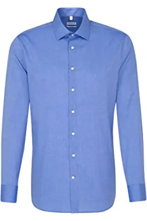 Seidensticker Herren Business-Hemd - Shaped Fit - Bügelfrei- Kent-Kragen - Langarm - 100% Baumwolle Blau ( 14) 37