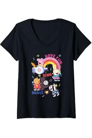 Peppa Pig Damen Peppa Wutz Have Fun with Friends AMAZON EXCLUSIVE T-Shirt mit V-Ausschnitt