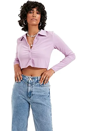 Trendyol Damen -Fliesenknopf Polo-Kragen Blouse, , S