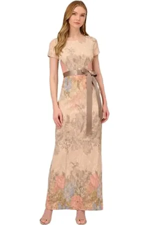 Adrianna Papell Damen Kurzärmeliges Blumenmuster und Matteleasse Kleid für besondere Anlässe, , 40