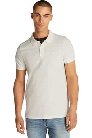 Tommy Hilfiger Herren Poloshirt Kurzarm Placket Slim Fit, Weiß (Ecru), L