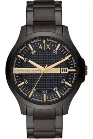 Armani Exchange Herrenuhr , DreizeigerDatumswerk, 46mm Schwarzes Edelstahlgehäuse mit Edelstahlarmband, AX2413