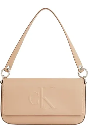 Calvin Klein Damen Schultertasche Sculpted Flap Pouch mit Logo, Grau (Crockery), Einheitsgröße