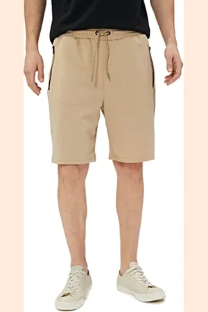 Koton Men Bermuda Shorts Slogan Printed Drawstring Zipper Pocket Detailed Slim Fit