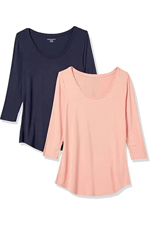 Amazon Damen Tunika mit U-Ausschnitt und 3/4-Ärmeln, 2er-Pack, , M