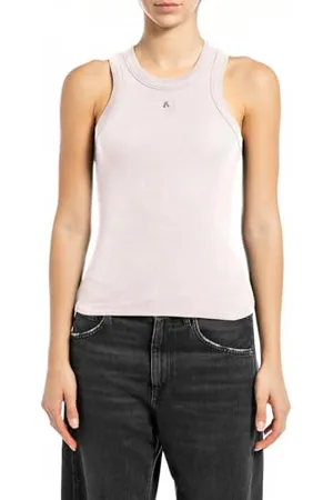 Replay Damen Tank Top Gerippt, Rosa (Powder Pink 565), M