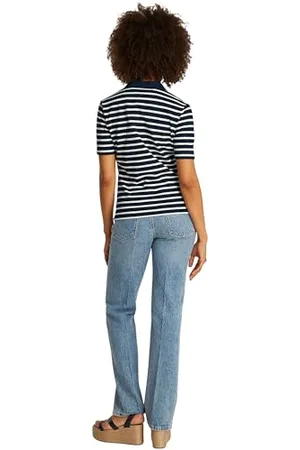 Tommy Hilfiger Damen 1985 REG Pique Polo SS WW0WW43224, Blue (Dark Night Navy/Ecru STP), M