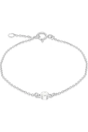 Amazon Armband aus Sterlingsilber, verstellbar, weißer Perlmutt-Cabochon, Geburtsstein Juni, 16–18 cm