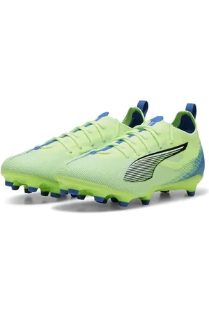 PUMA Unisex Ultra 5 PRO FG/AG JR Soccer Shoe, Fizzy Apple White-BLUEMAZING, 34.5 EU