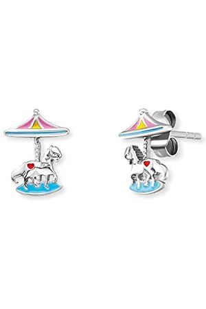 HERZENGEL Mädchen Kinder Ohrstecker Ohrringe aus Sterling Silber mit buntem Karussell aus Emaille - Steckverschluss - nickelfrei