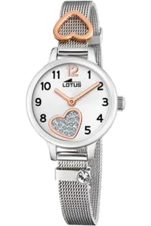 Lotus Kinder Mesh Armbanduhr Edelstahl mit Herzen 24mm