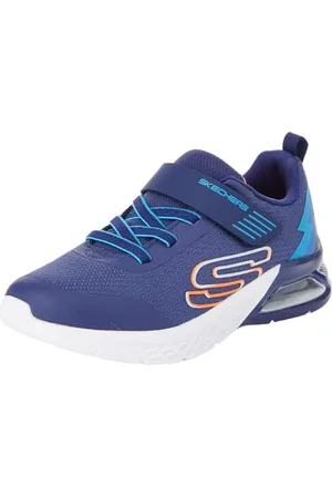 Skechers Boys Sneaker, Marineblaues Textil-Synthetik-Blau Orange Besatz, 30 EU