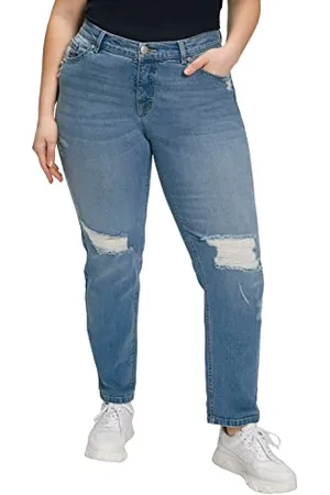 Ulla Popken Damen Boyfriend, Destroy-Effekte, Komfortbund Jeans, , 45W / 32L