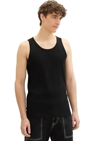 TOM TAILOR Herren Regular Fit Rip Tanktop aus Baumwolle, Black, L