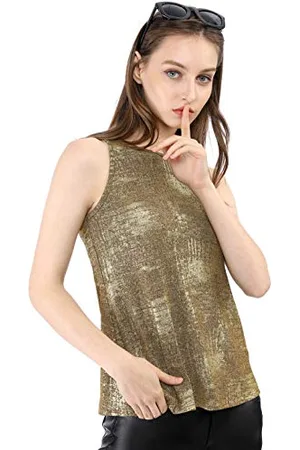 Allegra K Damen Pailletten Oberteil Metallic Glitzer Ärmellos Club Party Camisole Tank-Tops S