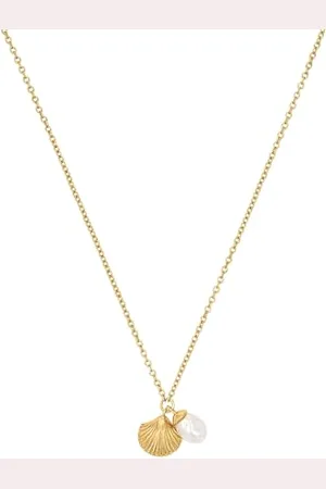 Noelani Kette mit Anhänger 925 Sterling Silber Damen Halsschmuck, mit Süßwasserzuchtperle, 40+5 cm, Gold, Muschel, Kommt in Schmuck Geschenk Box, 2031725