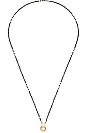 Leonardo Halskette Clip & Mix Pippa Perlen-Kette aus goldfarbenem Edelstahl aufgereihte Perlen aus schwarzem Glaskristall und Edelstahlperlen 70 cm Länge Damen Schmuck 022286