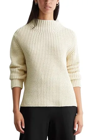 Marc O’ Polo Marc OߴPolo Denim Damen Strickpullover mit Mock-Neck-Kragen Relaxed Fit, Schwarz (Chalky Sand), S