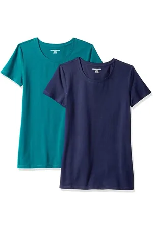 Amazon Damen Kurzärmeliges T-Shirt mit Rundhalsausschnitt, Klassischer Schnitt, 2er-Pack, , L