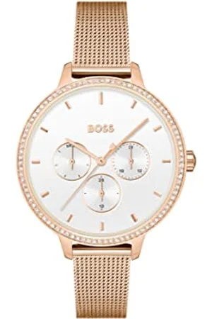 HUGO BOSS Multi Zifferblatt Quarz Uhr für Damen mit Rotgoldfarbenes Edelstahl-Mesh-Gliederarmband - 1502663