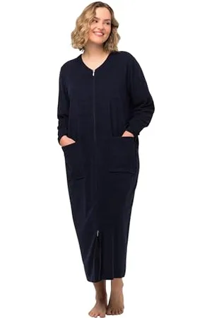 Ulla Popken Damen Bademantel, 2-wege-zipper, Frottee, Kuschelweich, , 70-72 EU