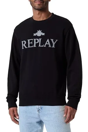 Replay Herren Sweatshirt mit Logo, Schwarz (Black 098), M