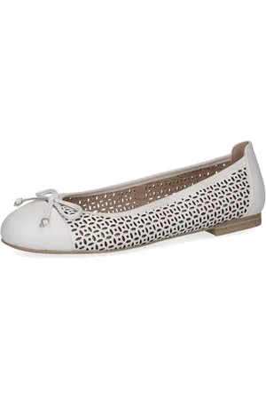 Caprice Damen Ballerinas aus Leder mit Lochmuster, Weiß , 39 EU