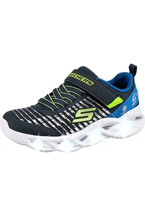 Skechers Twisty Brights NOVLO Sneaker, Navy & Blue Textile/Lime & Silver Trim, 31 EU
