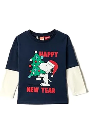 Koton Babyboy New Year Themed Snoopy Printed Licensed T-Shirt Double Layer Long Sleeve Crew Neck