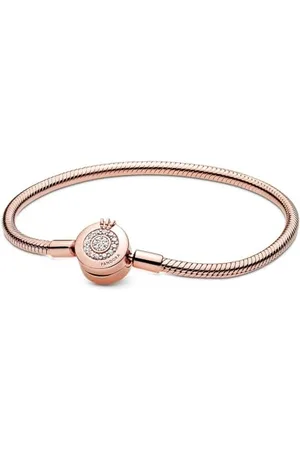 PANDORA Funkelndes Crown O Schlangen-Gliederarmband in mit 14 Karat rosévergoldete Metalllegierung und Cubic Zirkonia Steinen Signature Collection, 16cm