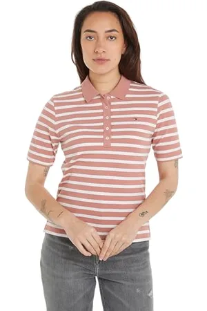 Tommy Hilfiger Damen Poloshirt Kurzarm 1985 Pique Stripe Polo Regular Fit, Mehrfarbig (Breton Stp/ Teaberry/ Ecru), S