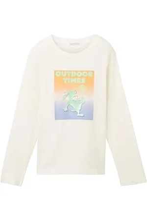 TOM TAILOR Jungen 1037999 Langarmshirt mit Print, 12906-Wool White, 92/98