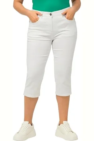Ulla Popken Damen Capri Jeans Sarah, Schmale 5-pocket-form, Saumschlitz Freizeithose, , 47W / 32L EU