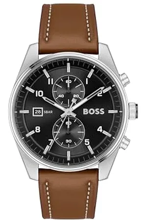 HUGO BOSS Chronograph Quarz Uhr für Herren Kollektion SKYTRAVELLER mit Lederarmband Lederarmband - 1514161
