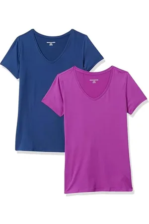 Amazon Damen Leichtes V-Ausschnitt-T-Shirt Mit Kurzen Ärmeln und Schnelltrocknendem Funktionsstretch (Auch In Plus Size Erhältlich), 2er-Pack, , XS