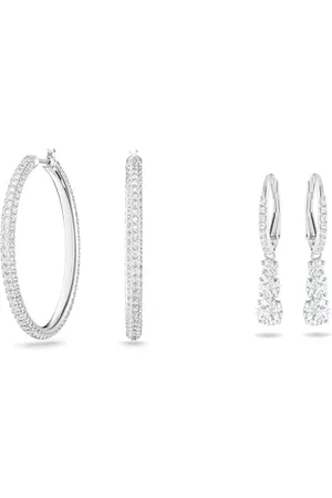 Swarovski Stone Kreolen, Weiss, Rhodiniert & Attract Trilogy Ohrringe, Weiss, Rhodiniert