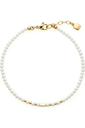 Leonardo Armband Ciao Doro Arm-Kette aus goldfarbenem Edelstahl filigranes Perlenarmband aus weißen Imitaions-und goldenen Edelstahlperlen 17,5-19,5 cm Länge Damenschmuck 022119